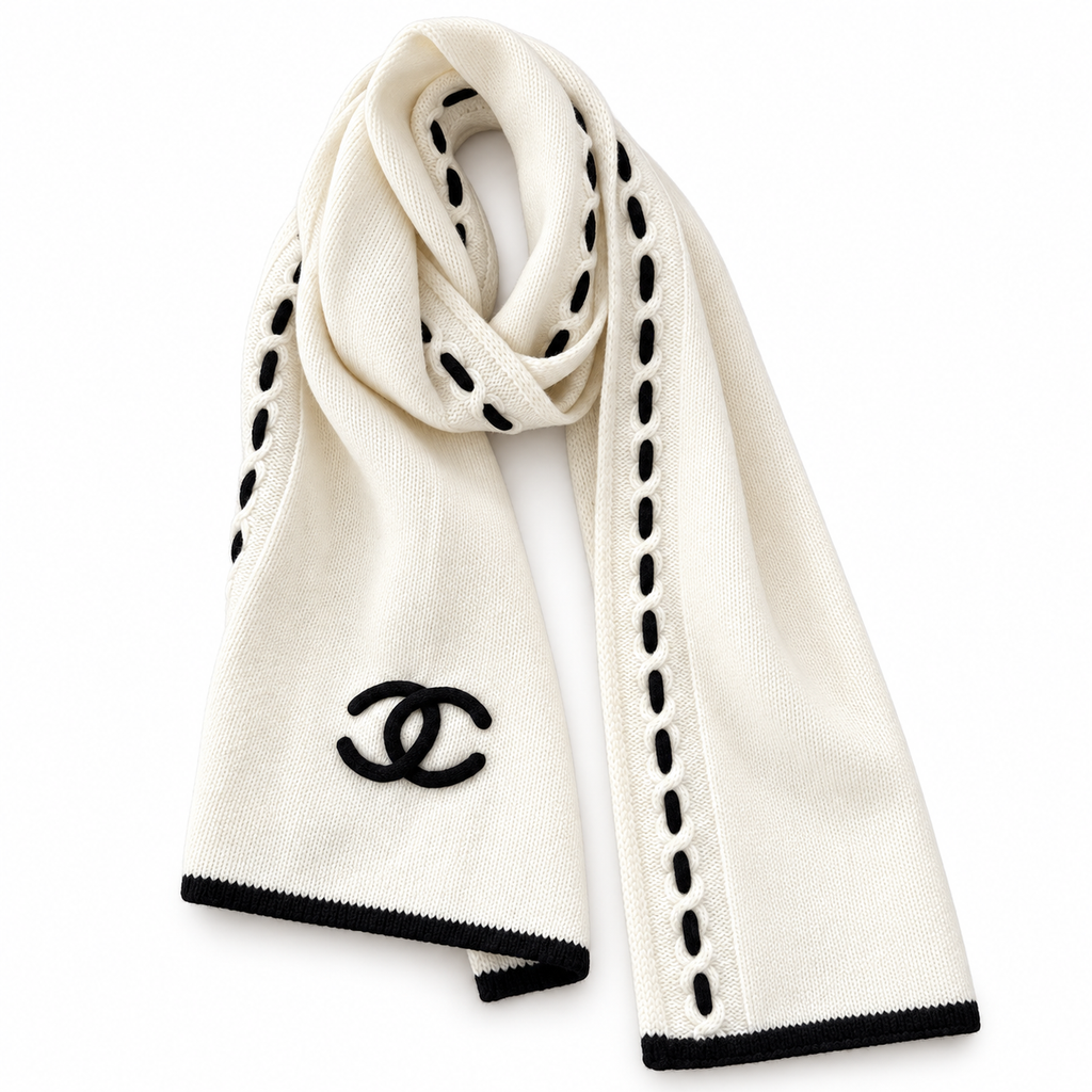Chanel Style Contrast-Stitch Knit Scarf