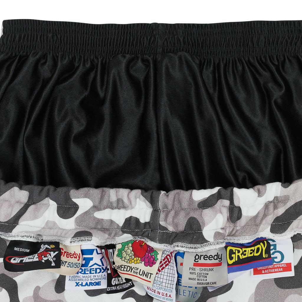 GREEDY UNIT x MURD333R.FM WHITE CAMO SWEATSHORTS