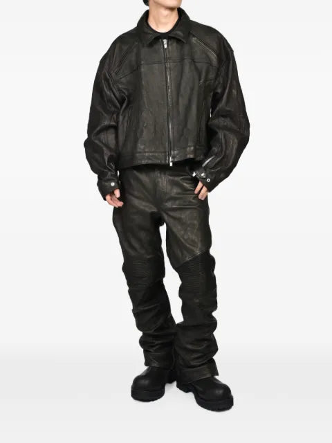 FILTH zip-up panelled leather biker jacket