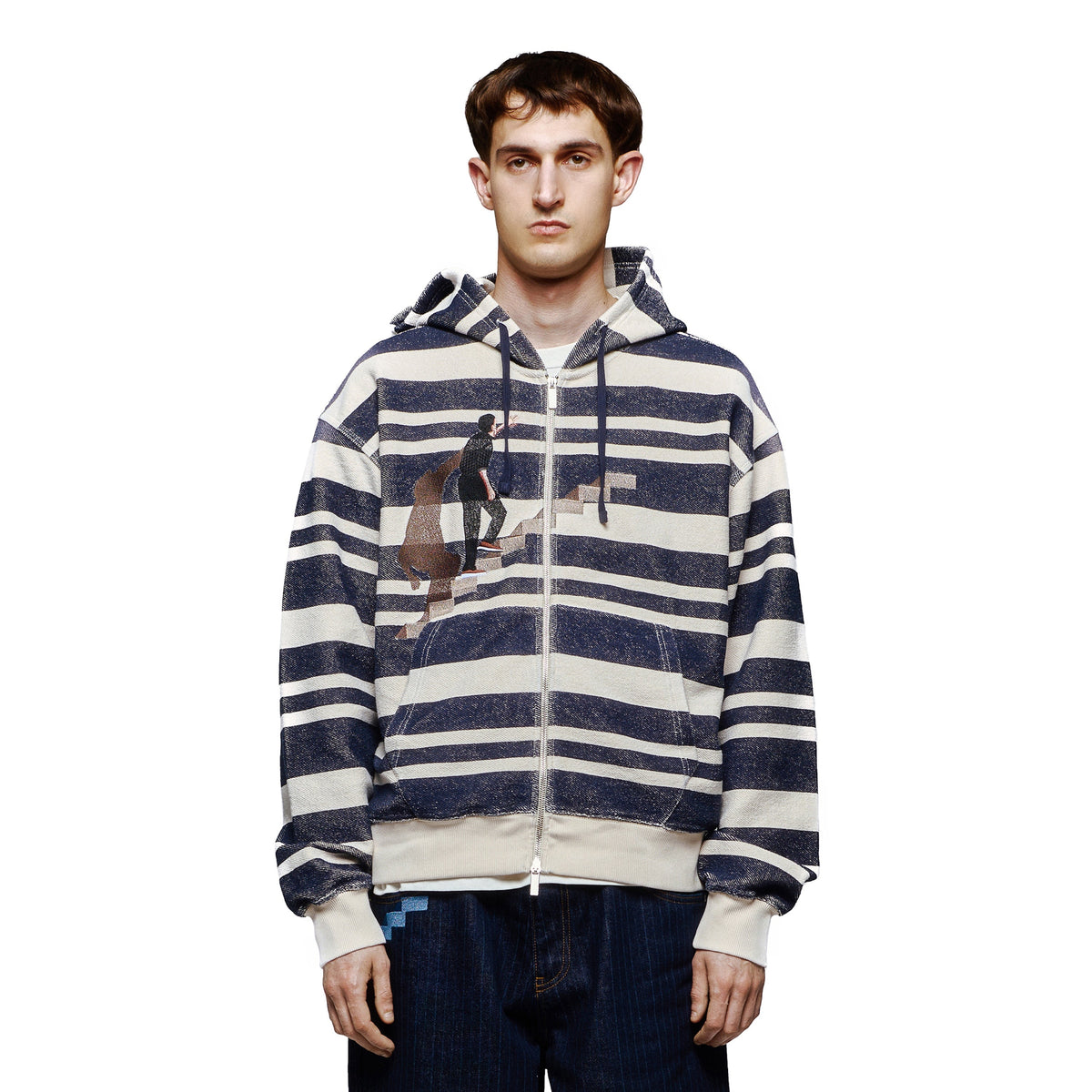 "on air" striped Zip Up