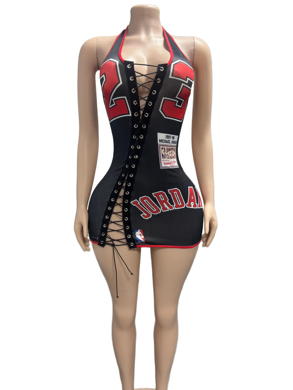 Shay Kawaii Bulls Lace Up Halter Cutout Bodycon Mini Dress Women