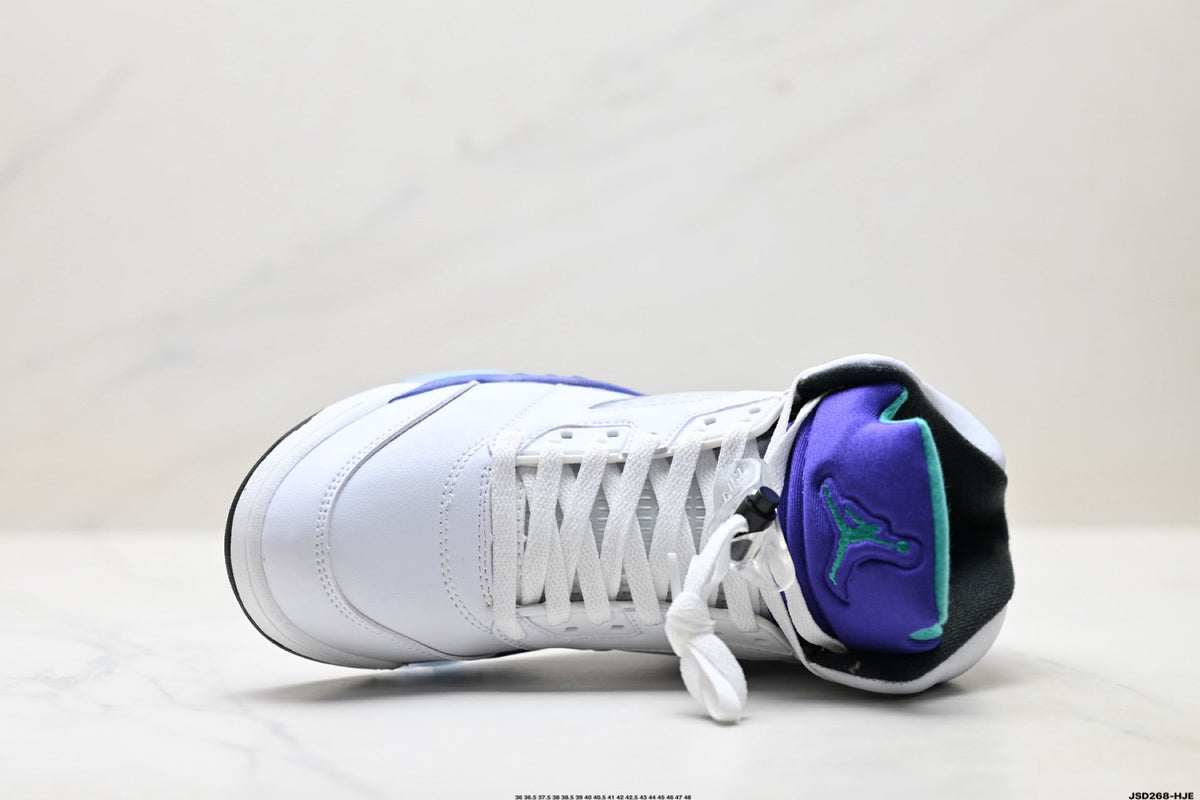 Air Jordan 5 Retro White Purple Emerald Sneakers