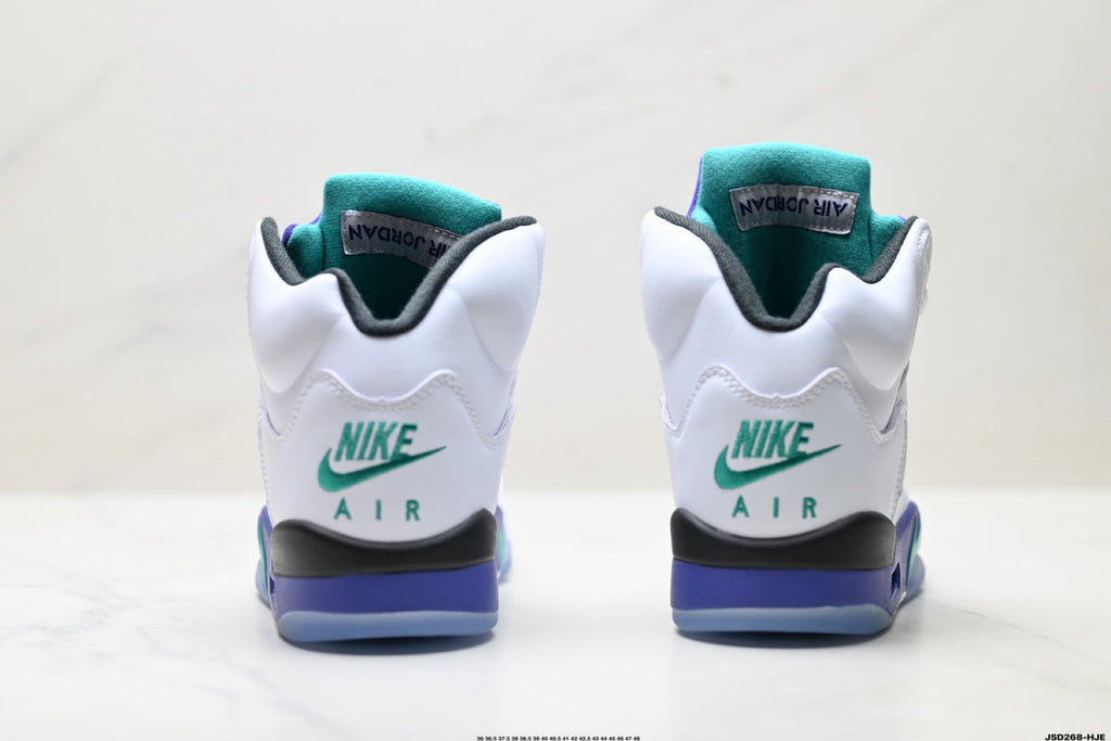 Air Jordan 5 Retro White Purple Emerald Sneakers