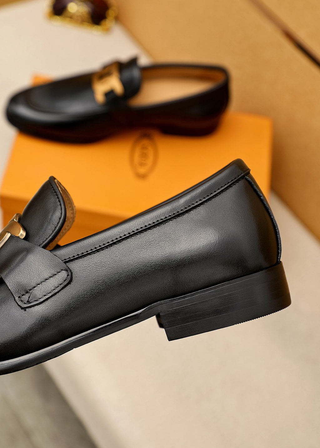 Tod's Black Gold-Hardware Loafers