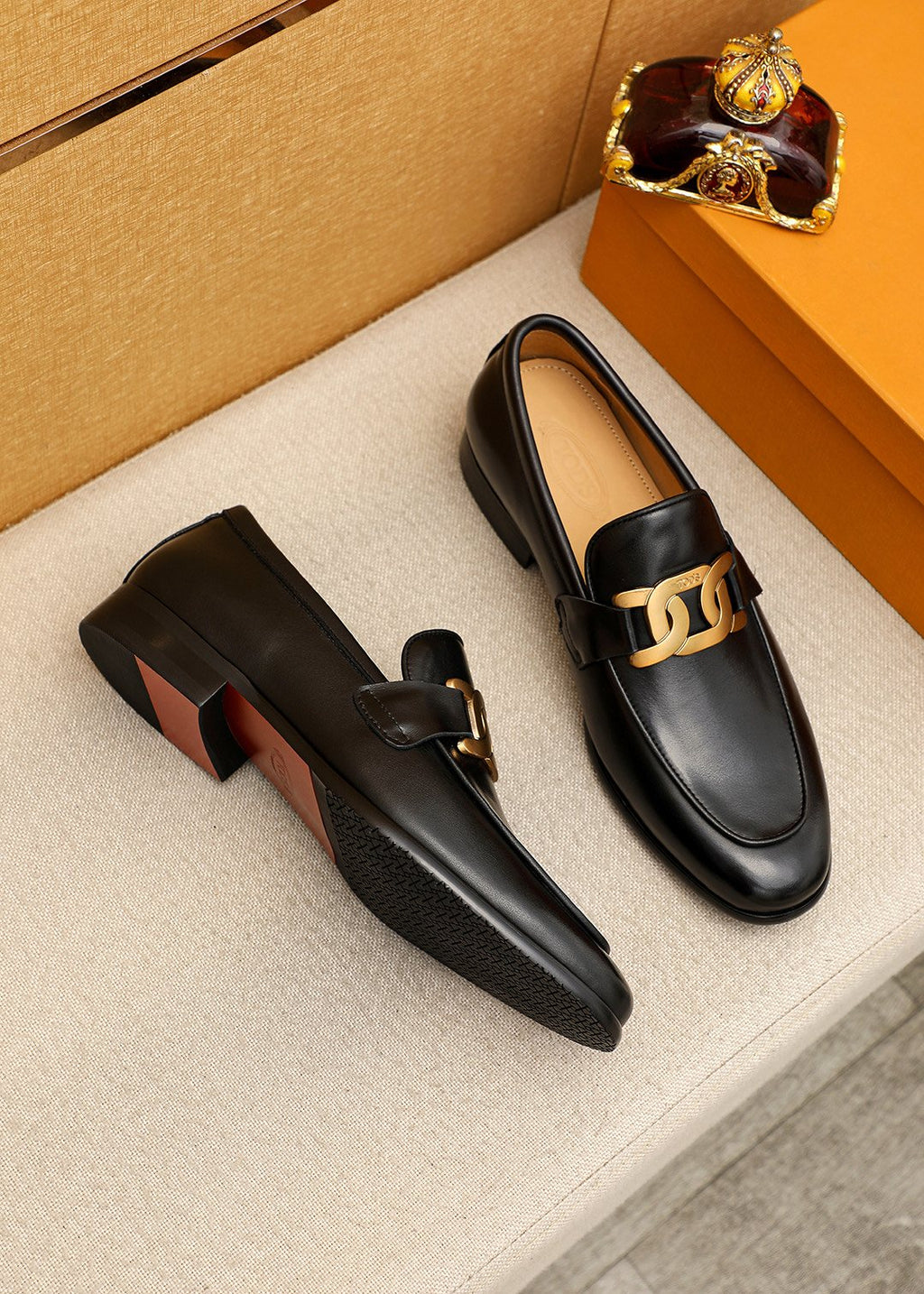 Tod's Black Gold-Hardware Loafers