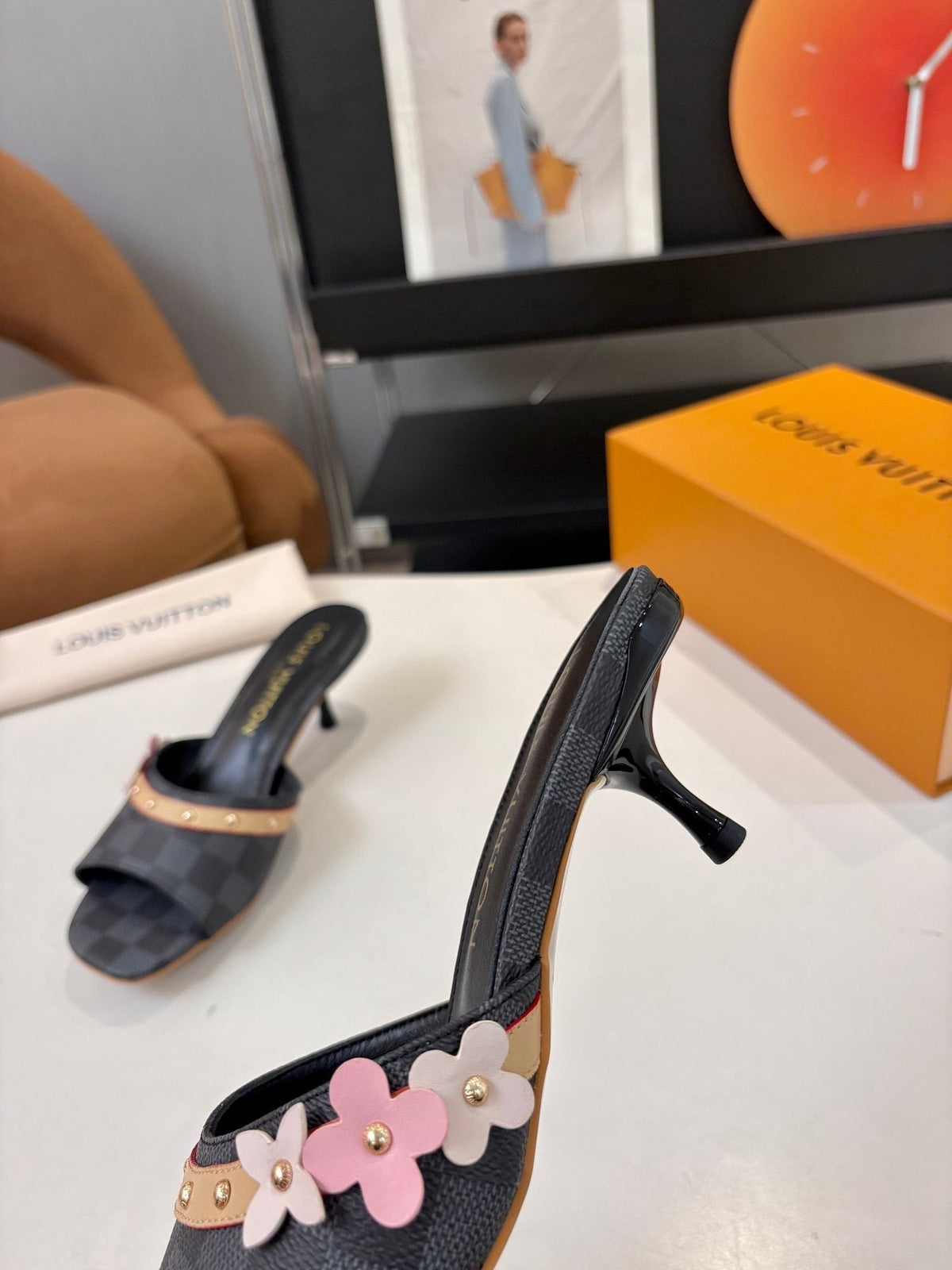 Louis Vuitton Checkered Floral Slingback Heeled Sandals