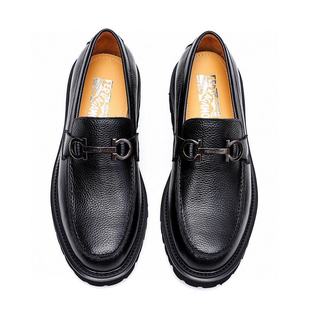 Ferragamo Men's Black Pebbled Bit Loafers