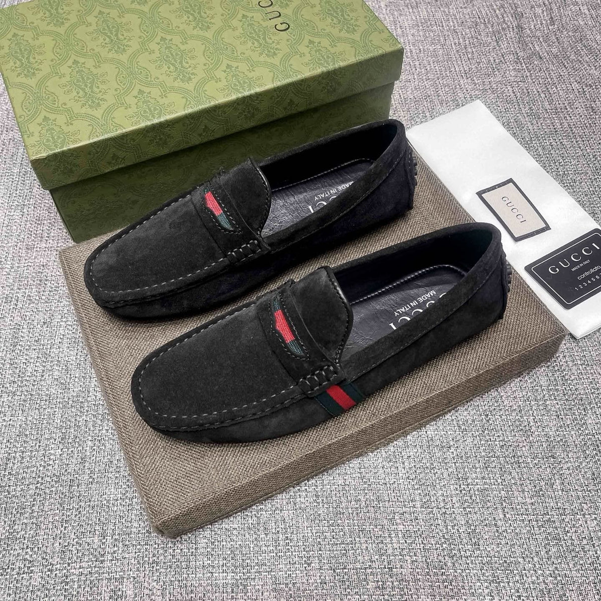 Gucci Men's Black Stripe Slip-On Loafers