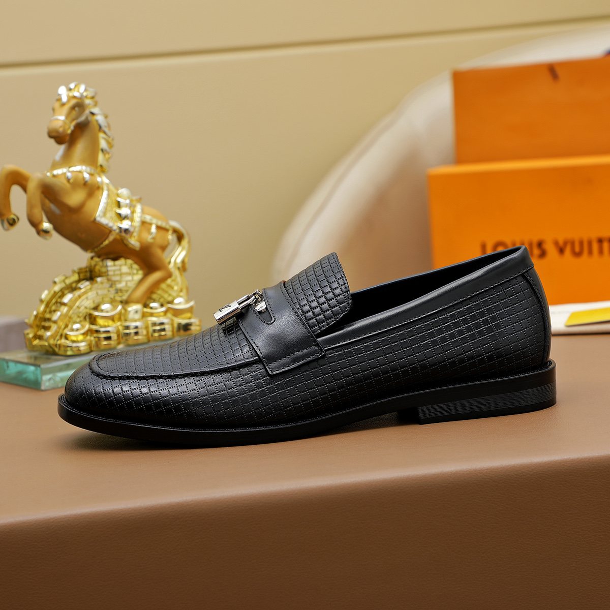 Louis Vuitton Black Textured Loafers - Silver-Tone Hardware