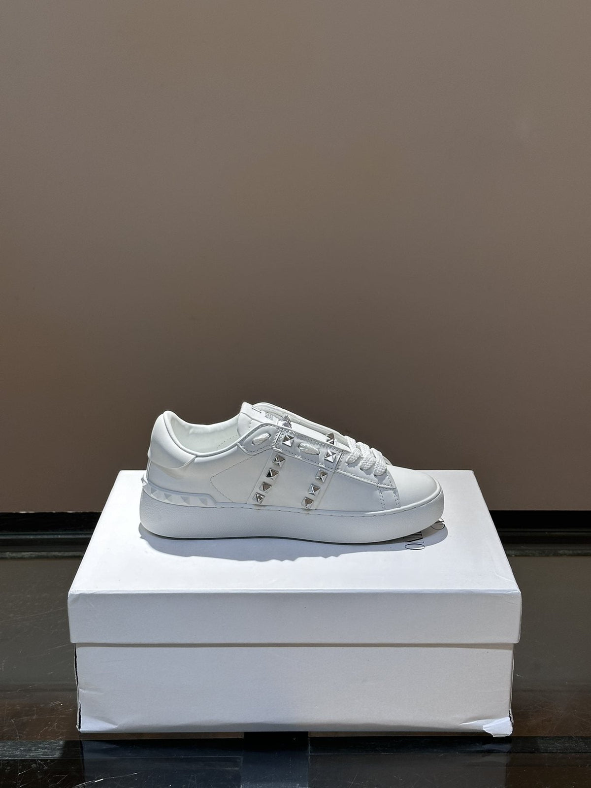 Valentino White Studded Low-Top Sneakers