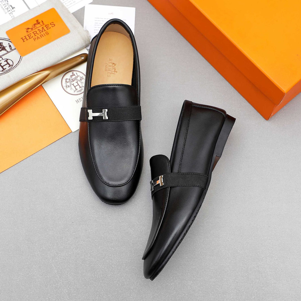 Hermès Black H-Hardware Slip-On Loafers