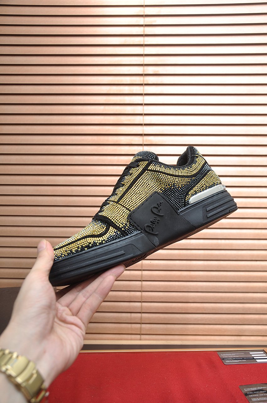 Philipp Plein Gold Studded Low-Top Sneakers