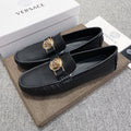 Versace Men's Black Gold-Tone Hardware Loafers - Rubber Outsole
