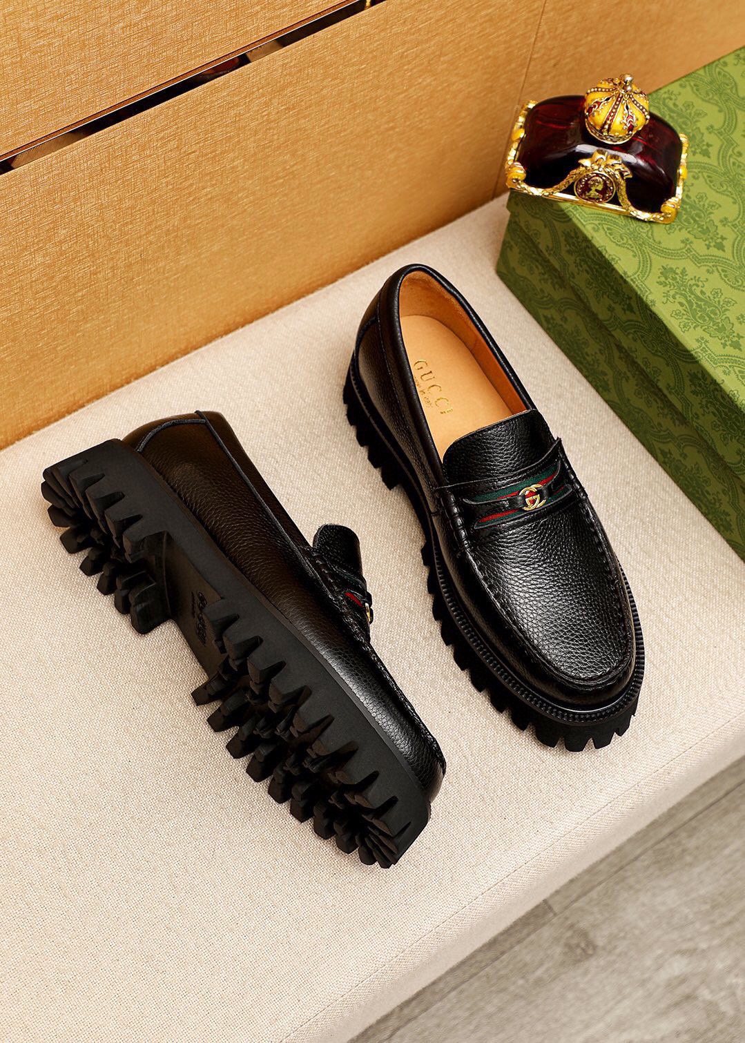 Gucci Black Lug-Sole Loafers