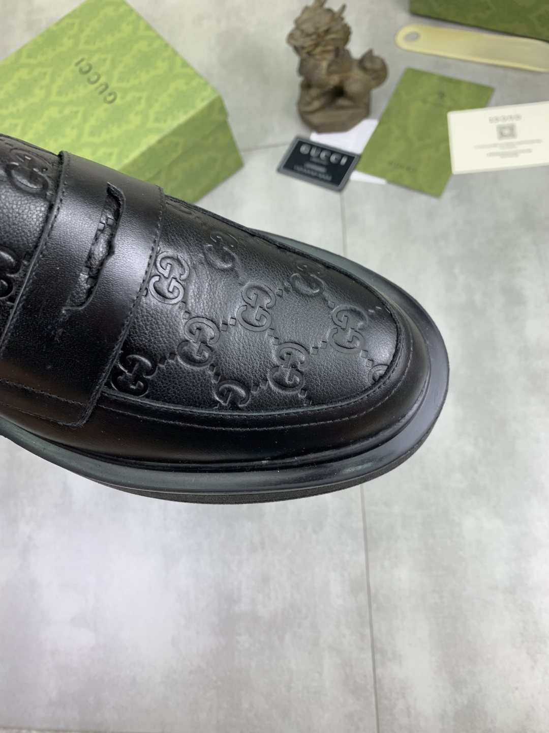 Gucci Black Embossed-Toe Loafers