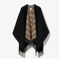 Burberry Fringed Plaid-Panel Poncho