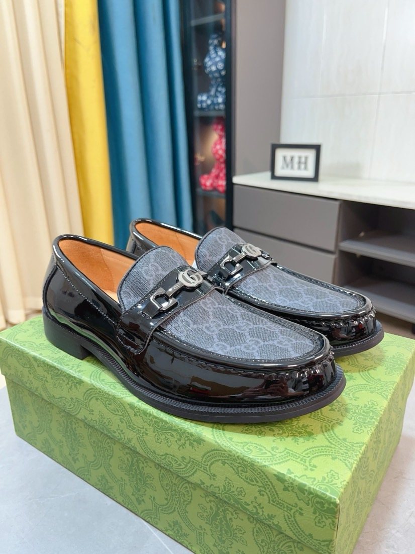 Gucci Embossed Metal-Hardware Loafers