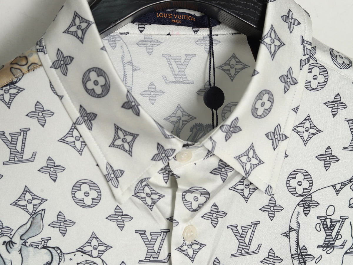 Louis Vuitton Animal and Monogram-Style Long-Sleeve Shirt - White
