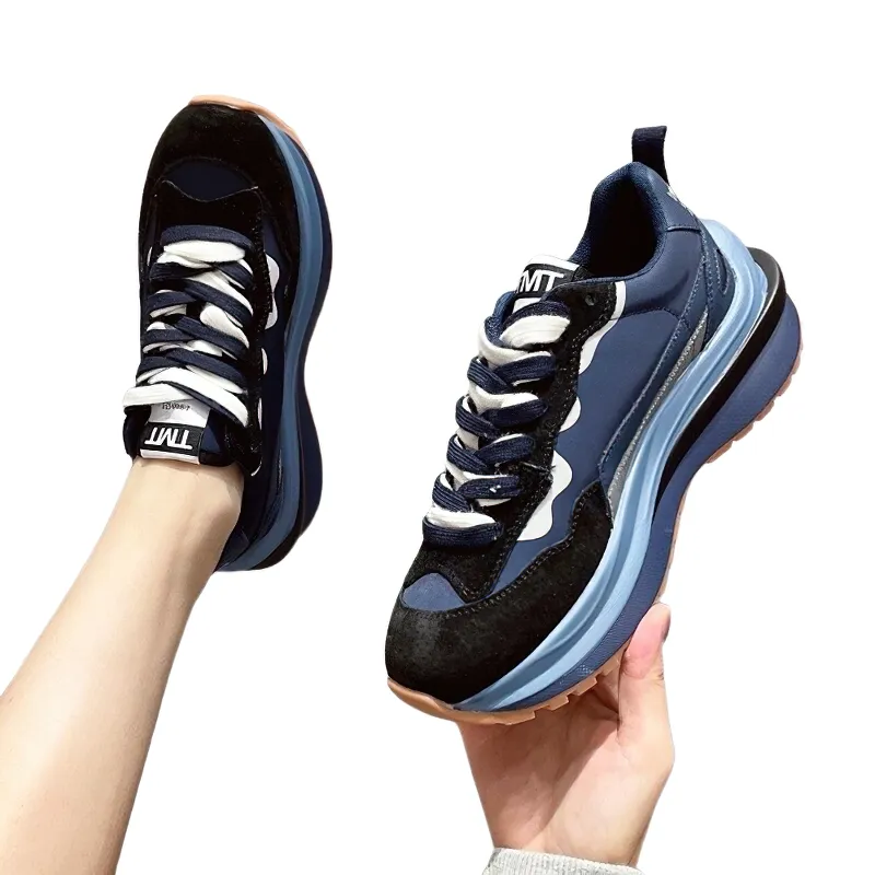 Stylish Sneakers Genuine Leather For Women / Casual Luminous Chunky Footwear Mixed Colors